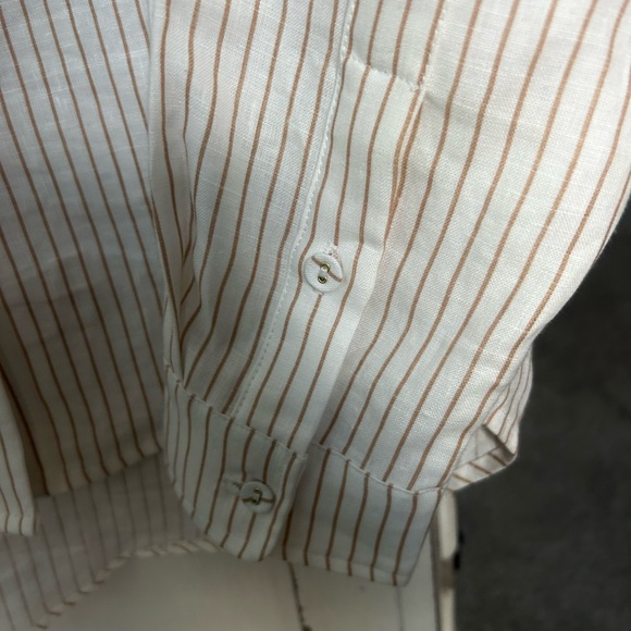 VRG GRL Linen Pinstripe Button Down Long Sleeve Oversized Shirt Coastal | Sz S/M - Picture 6 of 13